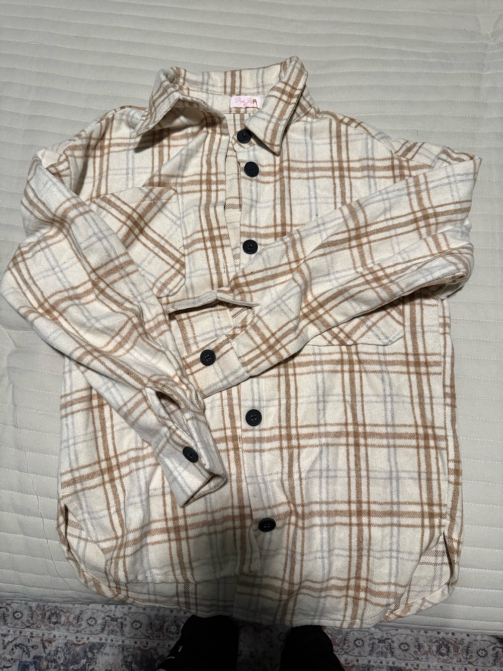 Plaid Button-Up Shirt Jacket in Cream & Brown